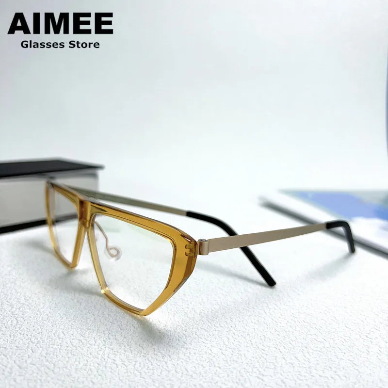 Aimee Unisex Full Rim Brow Line Square Titanium Eyeglasses 1181 Full Rim Aimee Yellow  