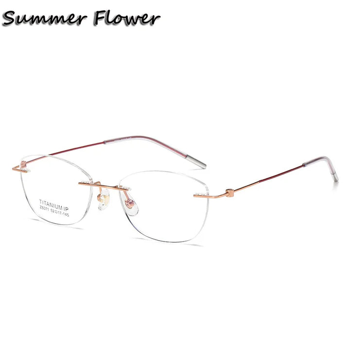 Summer Flower Women's Rimless Square Titanium Eyeglasses 86071 Rimless Summer Flower Pink-Rose Gold