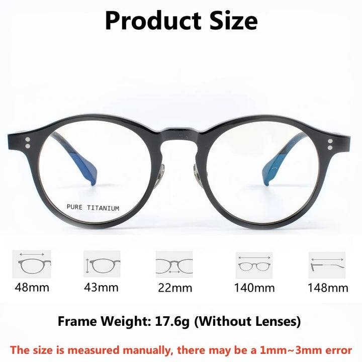 Yimaruili Unisex Full Rim Round Acetate Titanium Eyeglasses 22033