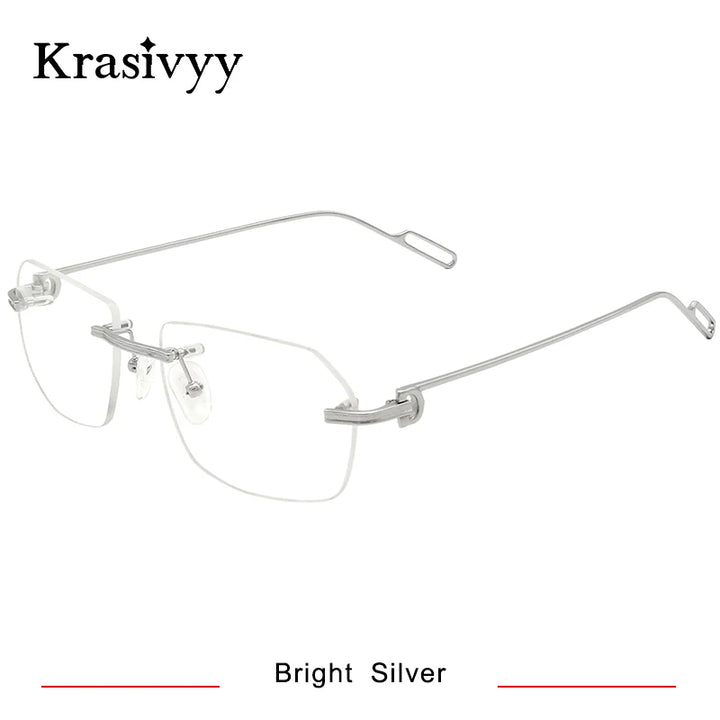Krasivyy Unisex Rimless Polygon Square Titanium Eyeglasses 1620 Rimless Krasivyy Bright Silver  
