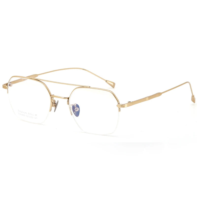 Muzz Unisex Semi Rim Square Double Bridge Titanium Alloy Eyeglasses M346 Semi Rim Muzz Gold  