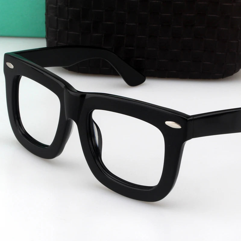 Cubojue Unisex Full Rim Square Thick Acetate Reading Glasses 52159 Reading Glasses Cubojue black +350