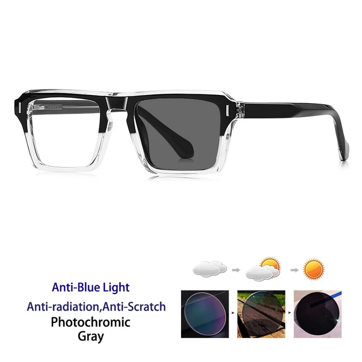 Kocolior Unisex Full Rim Square Brow Line Acetate Photochromic Reading Glasses 511049