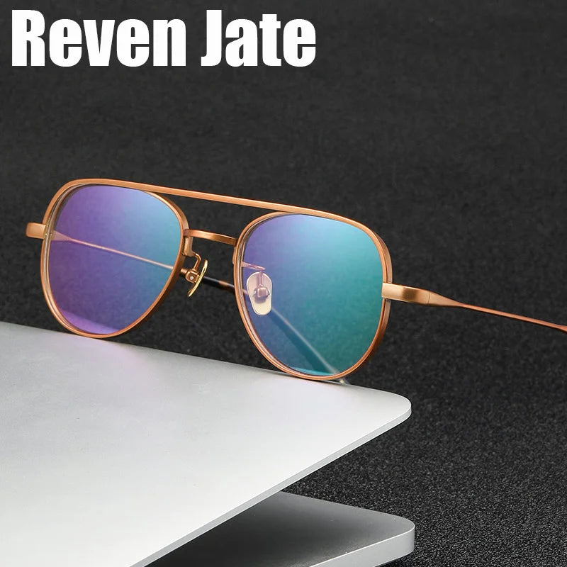 Reven Jate Men's Full Rim Double Bridge Round Titanium Eyeglasses Rw001 Full Rim Reven Jate   