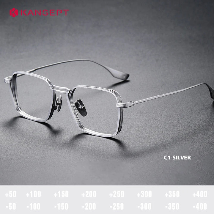 Kansept Unisex Full Rim Square Double Bridge Titanium Reading Glasses 628125