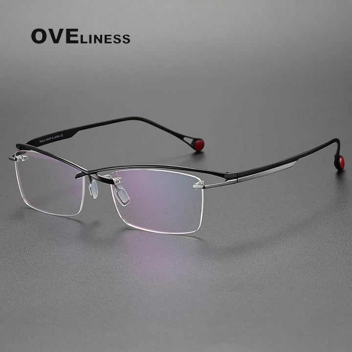 Oveliness Unisex Rimless Rectangle Brow Line Titanium Eyeglasses 9218 Rimless Oveliness black silver  