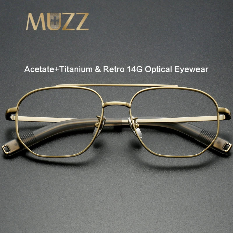 Muzz Unisex Full Rim Square Double Bridge Titanium Eyeglasses 10140 Full Rim Muzz   