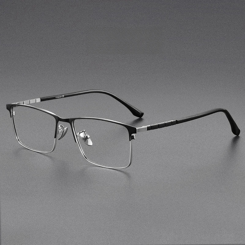 Yimaruili Men's Full Rim Square Titanium Alloy Eyeglasses Y89188 Full Rim Yimaruili Eyeglasses Black Silver  