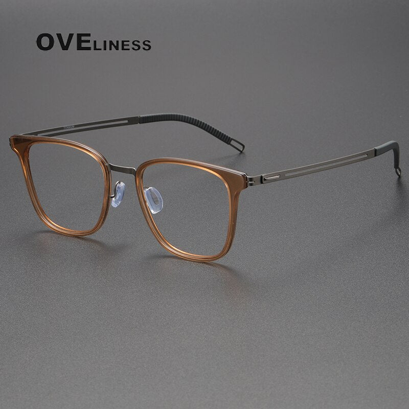 Oveliness Unisex Full Rim Square Titanium Eyeglasses 8202301 Full Rim Oveliness brown gun  