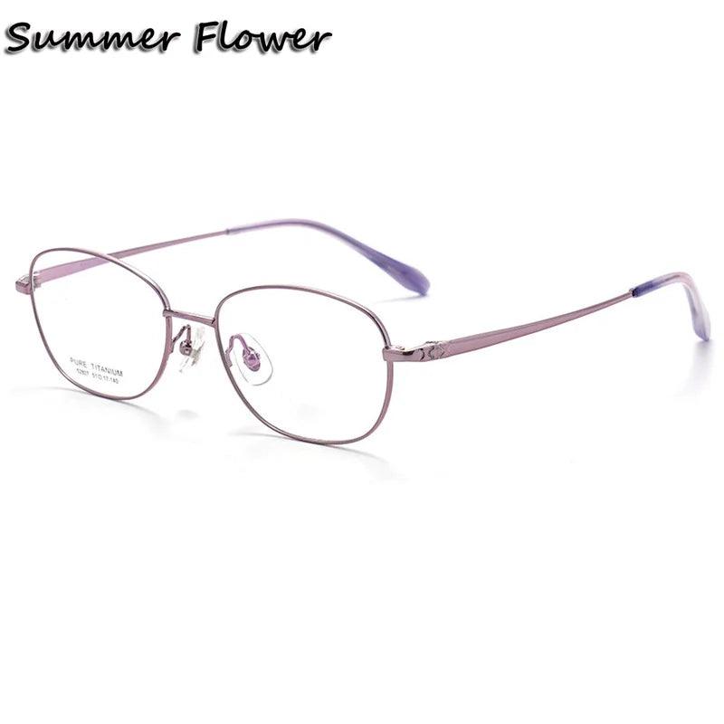 Summer Flower Women's Full Rim Oval Square Titanium Eyeglasses 852807 Full Rim Summer Flower Purple