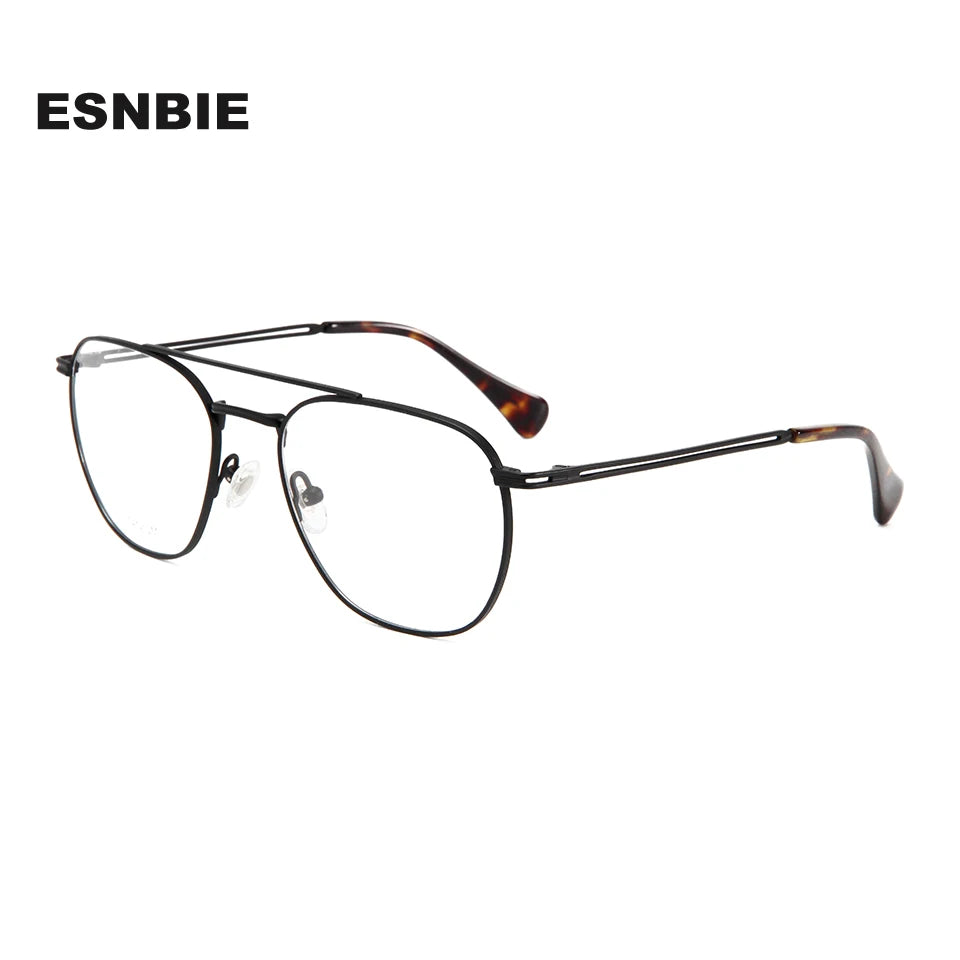 Esnbie Unisex Full Rim Square Double Bridge Titanium Eyeglasses 243129