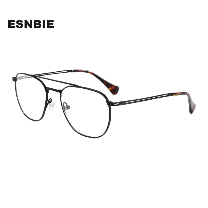 Esnbie Unisex Full Rim Square Double Bridge Titanium Eyeglasses 243129