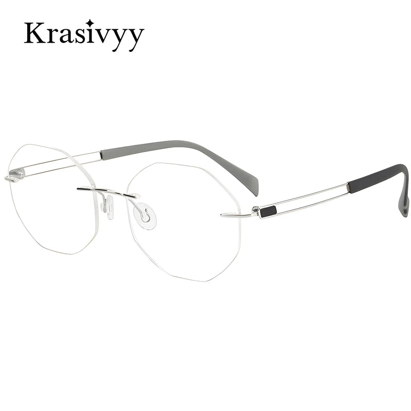 Krasivyy Women's Rimless Polygon Round Titanium Eyeglasses 16079 Rimless Krasivyy