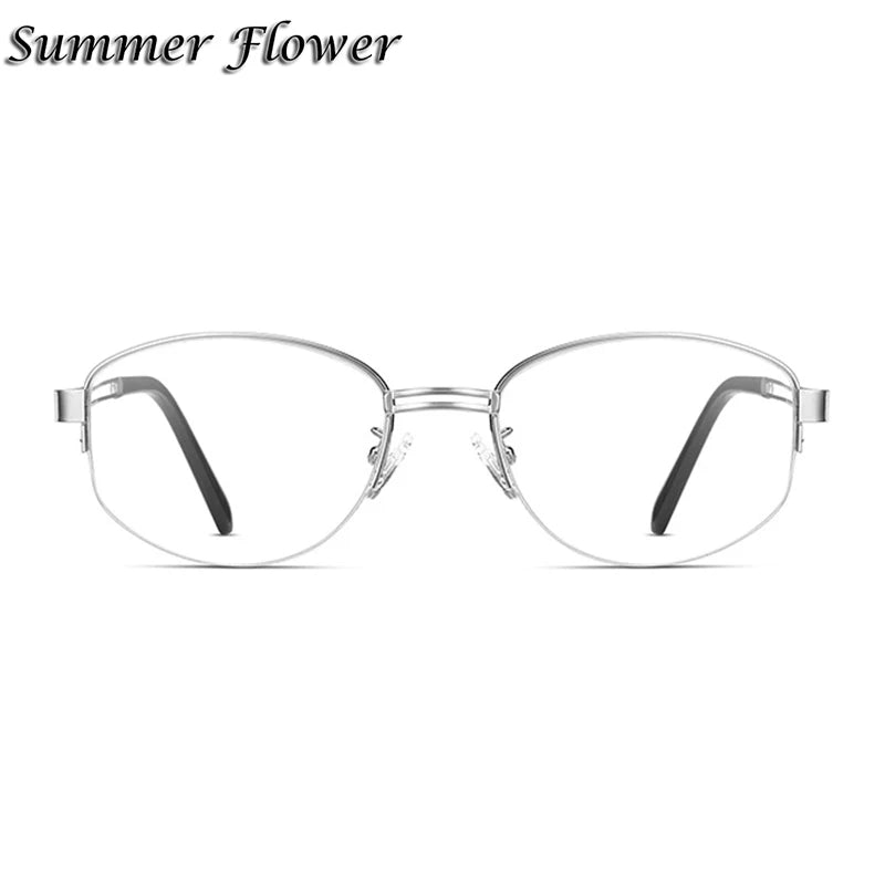 Summer Flower Unisex Semi Rim Oval Titanium Eyeglasses 202406 Semi Rim Summer Flower