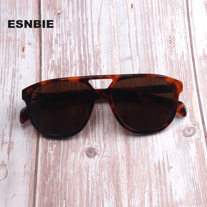 Esnbie Unisex Full Rim Round Double Bridge Acetate Sunglasses 2414271