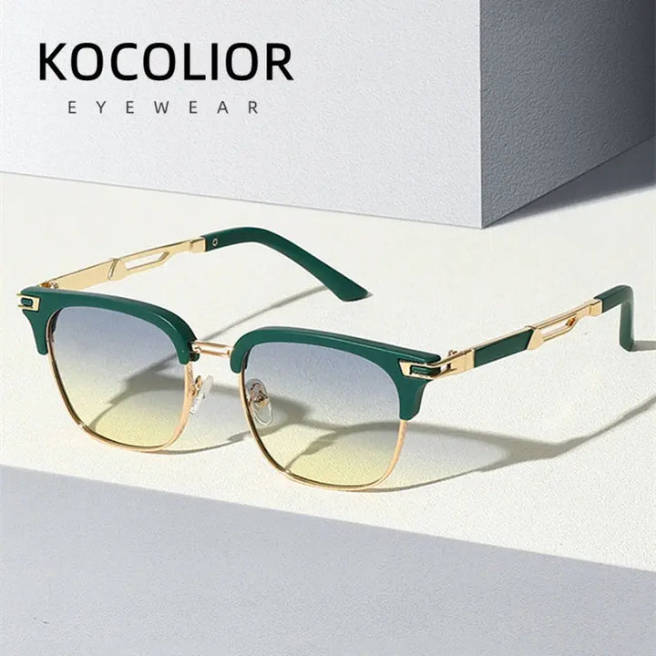 Kocolior 962800 Unisex Full Rim Square Steel Acetate Sunglasses FuzWeb