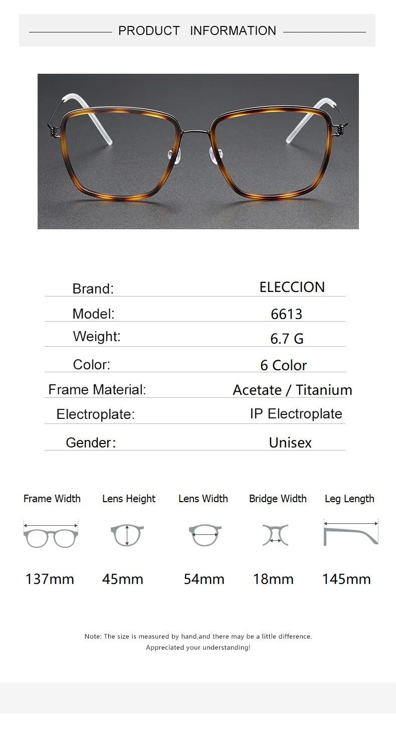 Eleccion Unisex Full Rim Square Titanium Acetate Eyeglasses 6613