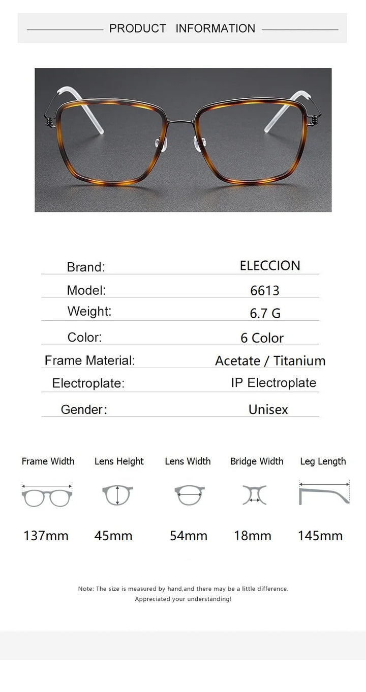 Eleccion Unisex Full Rim Square Titanium Acetate Eyeglasses 6613