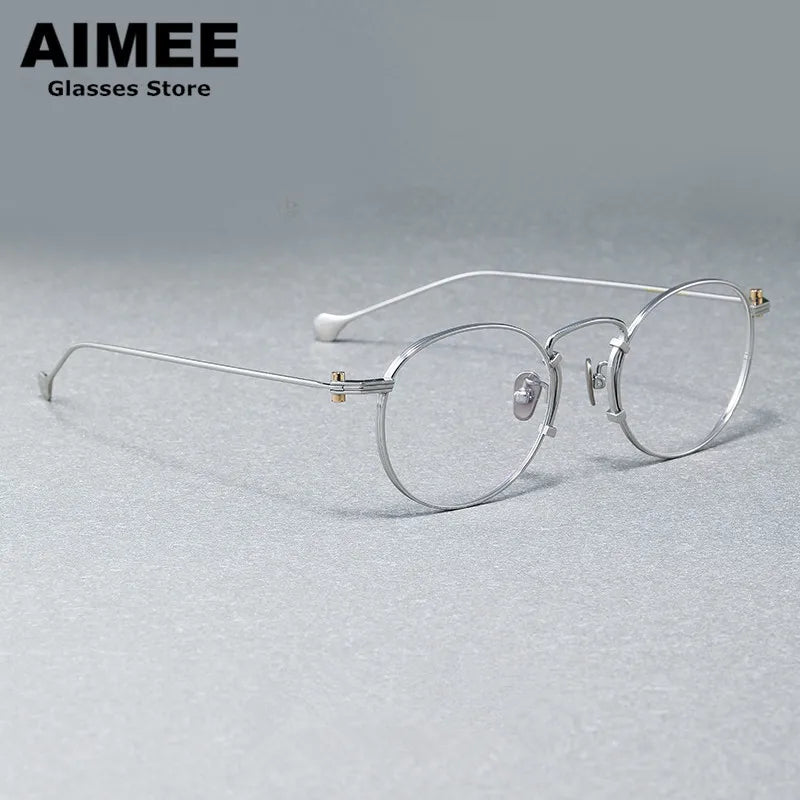 Aimee Unisex Full Rim Round Titanium Eyeglasses 190068 Full Rim Aimee Silver  