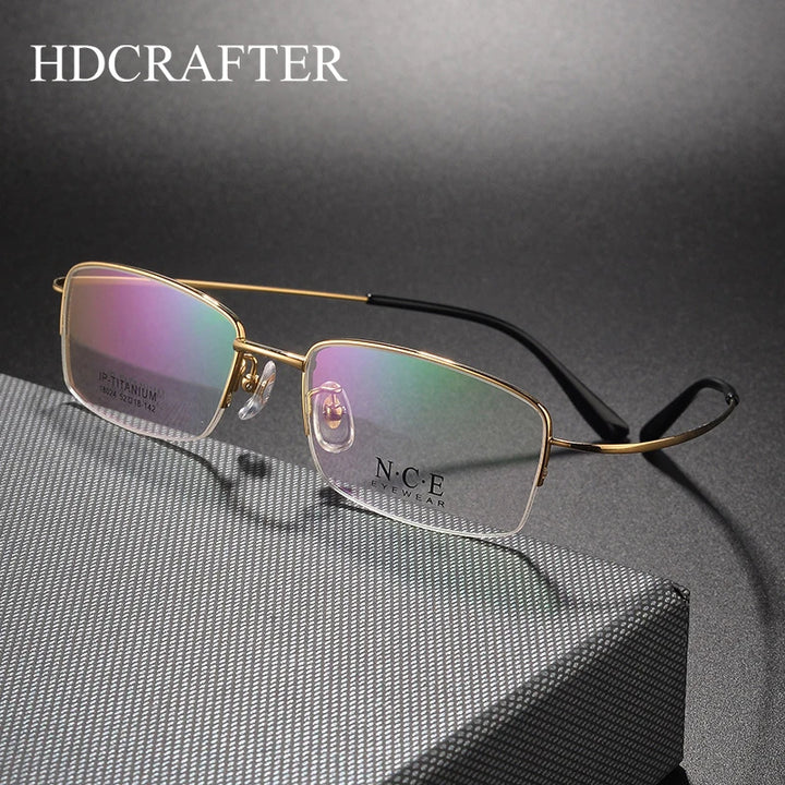 Hdcrafter Unisex Semi Rim Oval Square Titanium Eyeglasses 618024