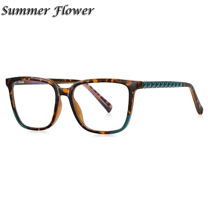 Summer Flower Women's Full Rim Square Tr 90 Titanium Eyeglasses 82135 Full Rim Summer Flower Leopard Green