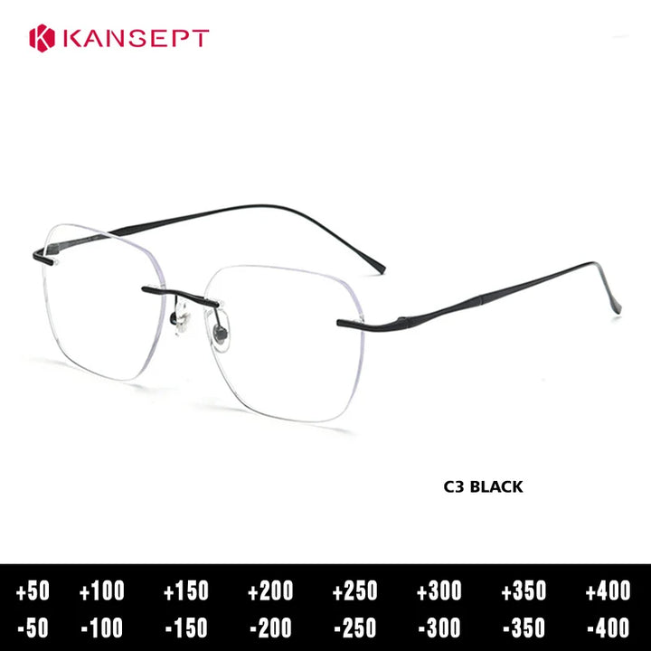 Kansept Unisex Rimless Square Polygon Titanium Reading Glasses 8911/12