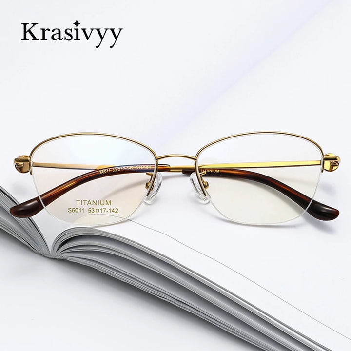 Krasivyy Women's Semi Rim Oval Titanium Eyeglasses 6011 Semi Rim Krasivyy   