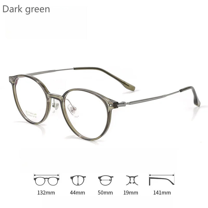 KatKani Women's Full Rim Round Acetate Titanium Eyeglasses 7123 Full Rim KatKani Eyeglasses Dark green  