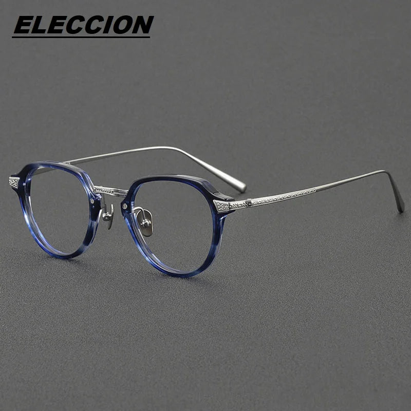 Eleccion Women's Full Rim Oval Square Acetate Titanium Eyeglasses 4424 Full Rim Eleccion Blue CHINA