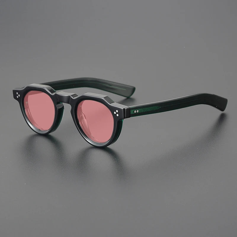 Gatenac Unisex Full Rim Flat Top Round Acetate Polarized Sunglasses M002 Sunglasses Gatenac Green Pink  