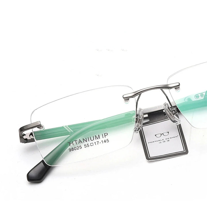 Hdcrafter Unisex Rimless Square Titanium Eyeglasses 98025 Rimless Hdcrafter Eyeglasses   