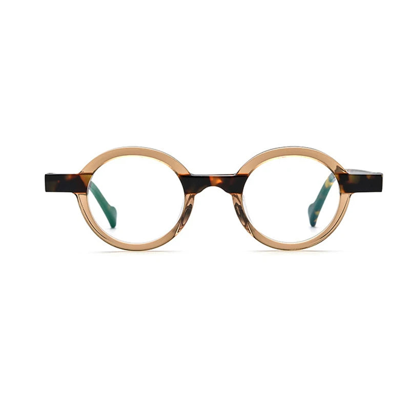 Black Mask Unisex Full Rim Small Round Acetate Eyeglasses 19231 Full Rim Black Mask Brown  