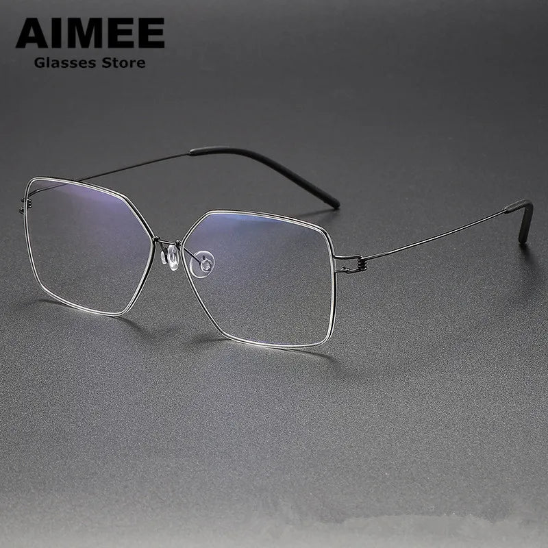 Aimee Women's Full Rim Square Screwless Titanium Eyeglasses 1754 Full Rim Aimee Gun-Gery  