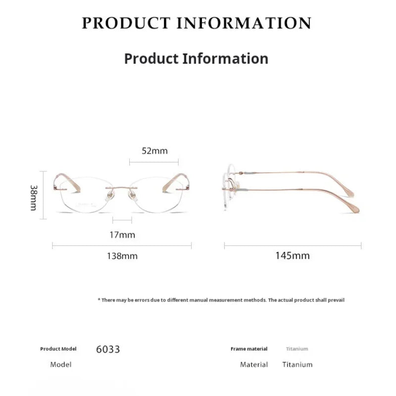 Momoja Women's Rimless Oval Square Cat Eye Titanium Eyeglasses 6033