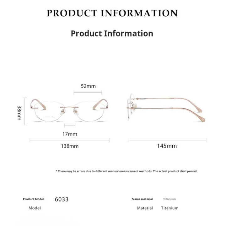 Momoja Women's Rimless Oval Square Cat Eye Titanium Eyeglasses 6033