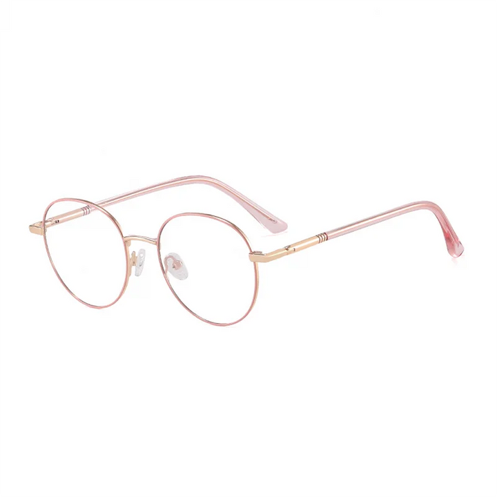 Ralferty Women's Full Rim Round Alloy Eyeglasses R83604 Full Rim Ralferty C2 Pink CHINA 