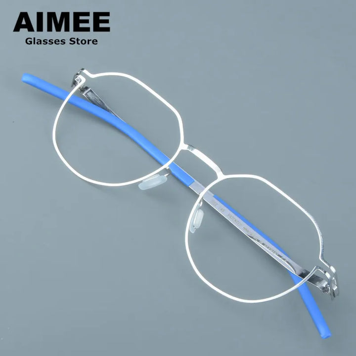 Aimee Women's Full Rim Flat Top Polygon Steel Eyeglasses 13649 Full Rim Aimee Silver  