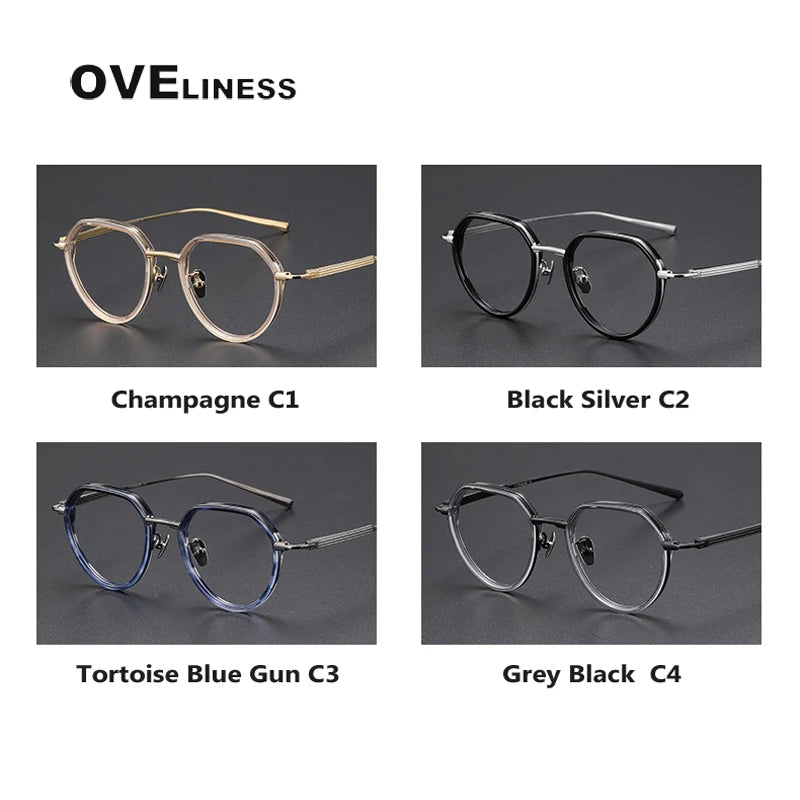 Oveliness Unisex Full Rim Flat Top Round Titanium Acetate Eyeglasses O6701 Full Rim Oveliness   