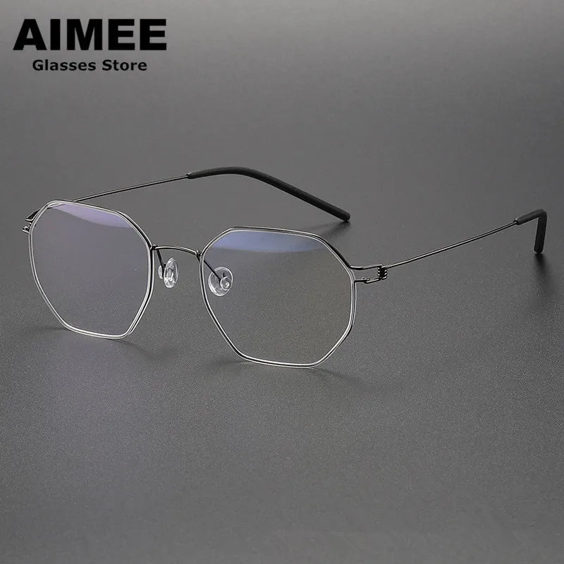 Aimee Unisex Semi Rim Flat Top Polygon Screwless Eyeglasses 10516 Semi Rim Aimee Gun-Grey  