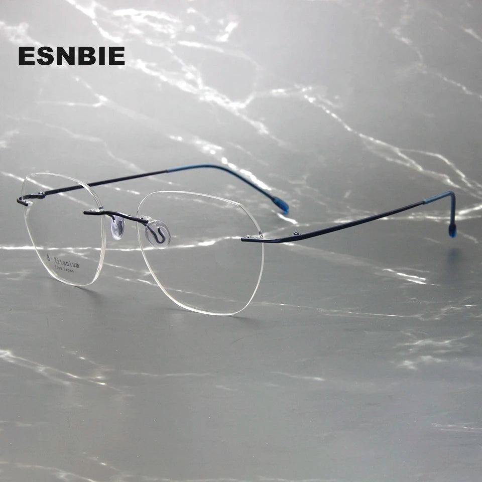 Esnbie Unisex Rimless Polygon Square Titanium Eyeglasses 243212