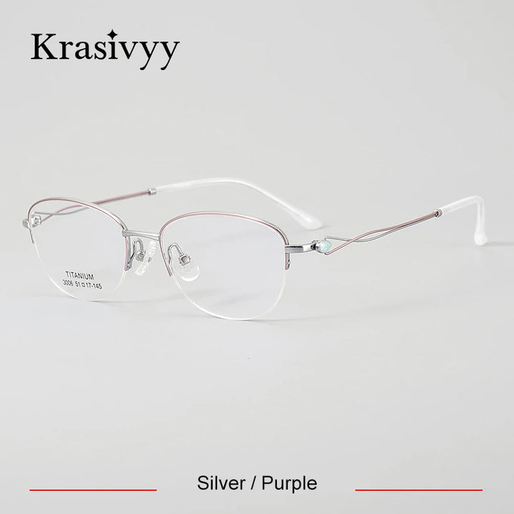 Krasivyy Women's Semi Rim Oval Round Titanium Eyeglasses 443006 Semi Rim Krasivyy Silver Purple  