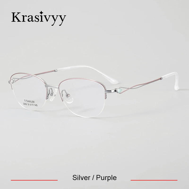 Krasivyy Women's Semi Rim Oval Square Titanium Eyeglasses 33006