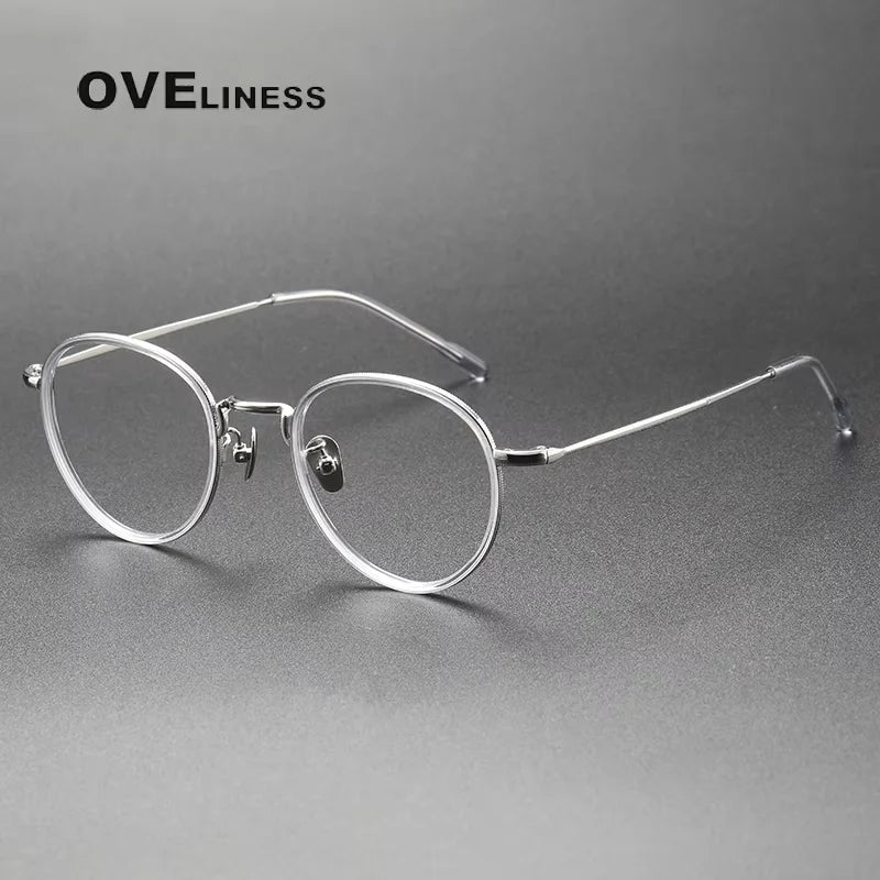 Oveliness Women's Full Rim Round Acetate Titanium Eyeglasses 38507