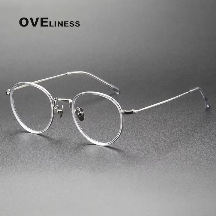 Oveliness Women's Full Rim Round Acetate Titanium Eyeglasses 38507