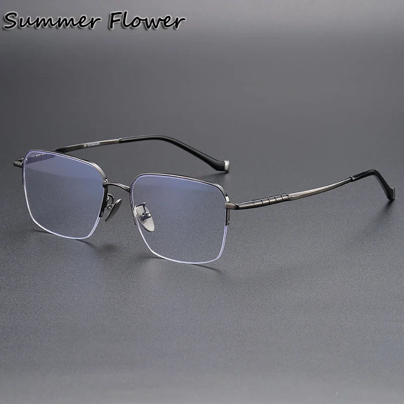 Summer Flower Unisex Semi Rim Square Titanium Eyeglasses 680905