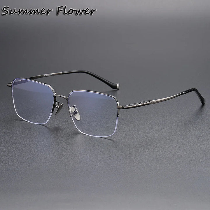 Summer Flower Unisex Semi Rim Square Titanium Eyeglasses 680905