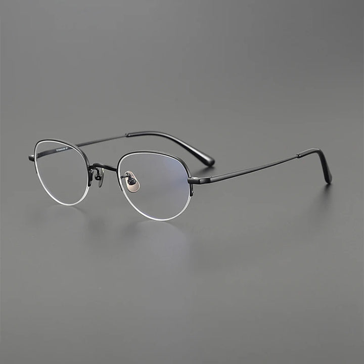 Nobler Unisex Semi Rim Oval Titanium Eyeglasses Clip On Sunglasses K047 With Clip Ons Nobler   