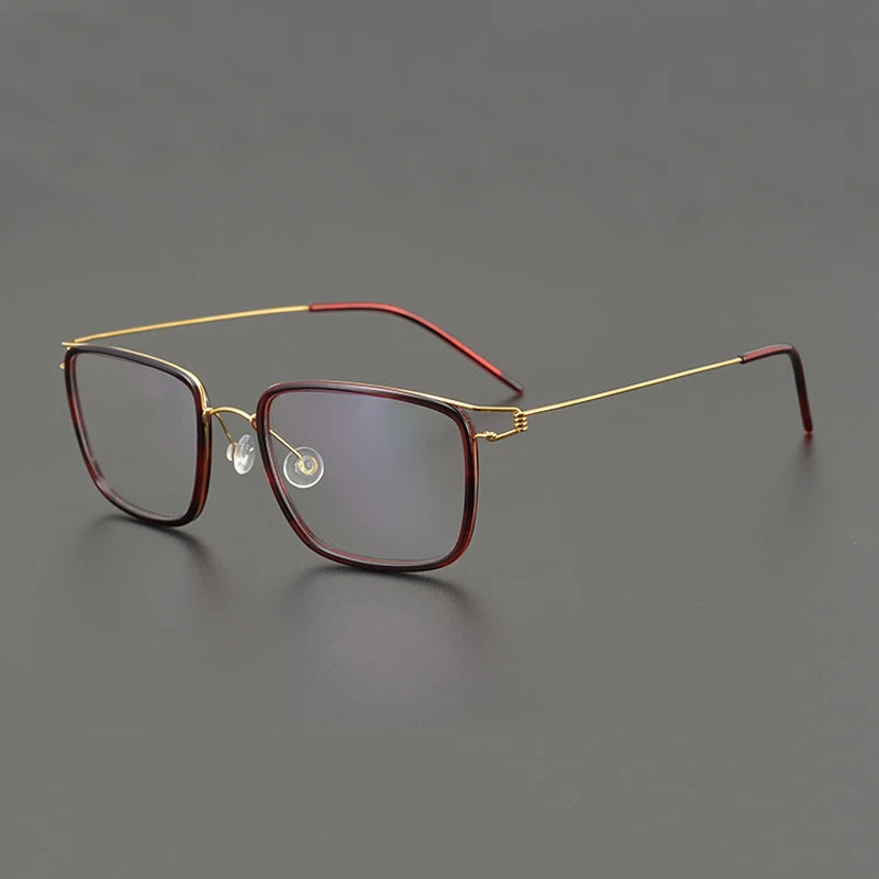 Black Mask Unisex Full Rim Square Screwless Titanium Eyeglasses 6062 Full Rim Black Mask Red-Gold  