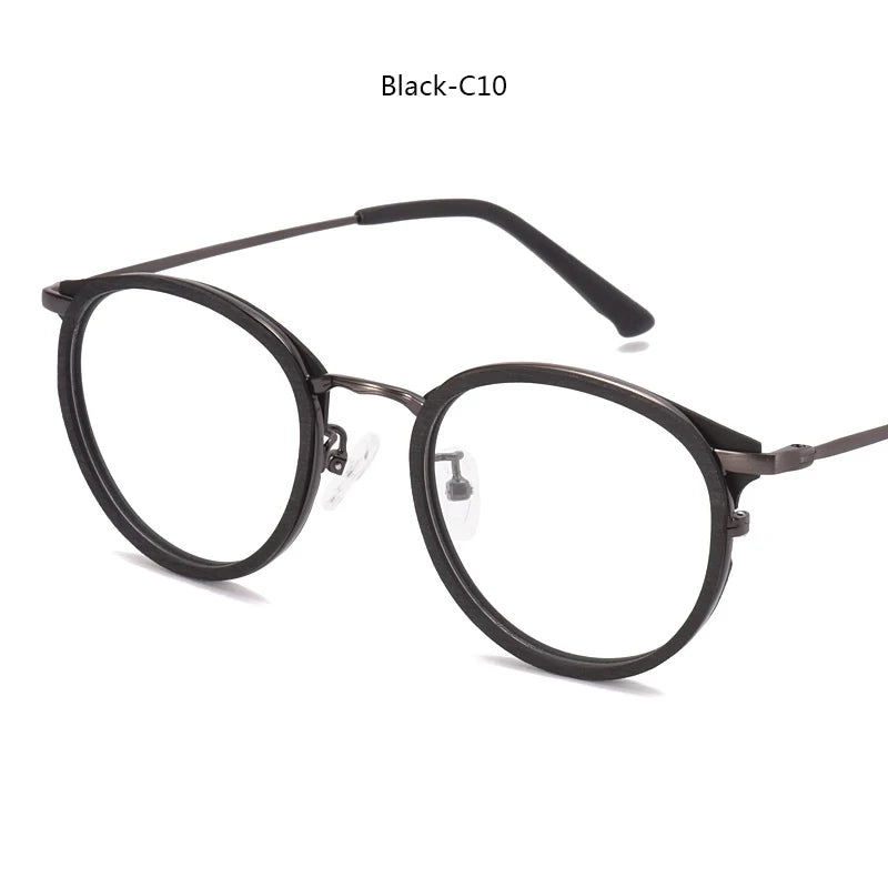 Hdcrafter Women's Full Rim Round Wood Titanium Eyeglasses 98094