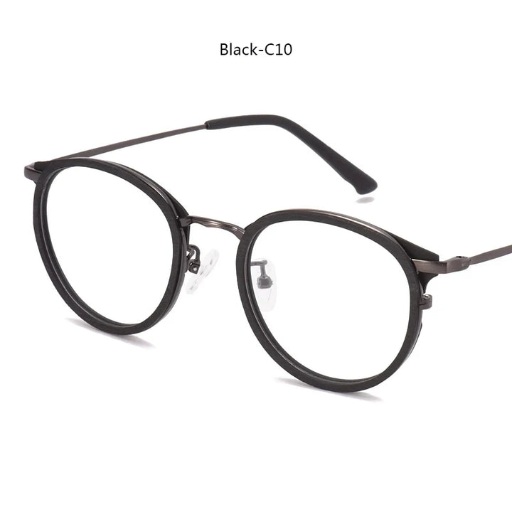 Hdcrafter Women's Full Rim Round Wood Titanium Eyeglasses 98094